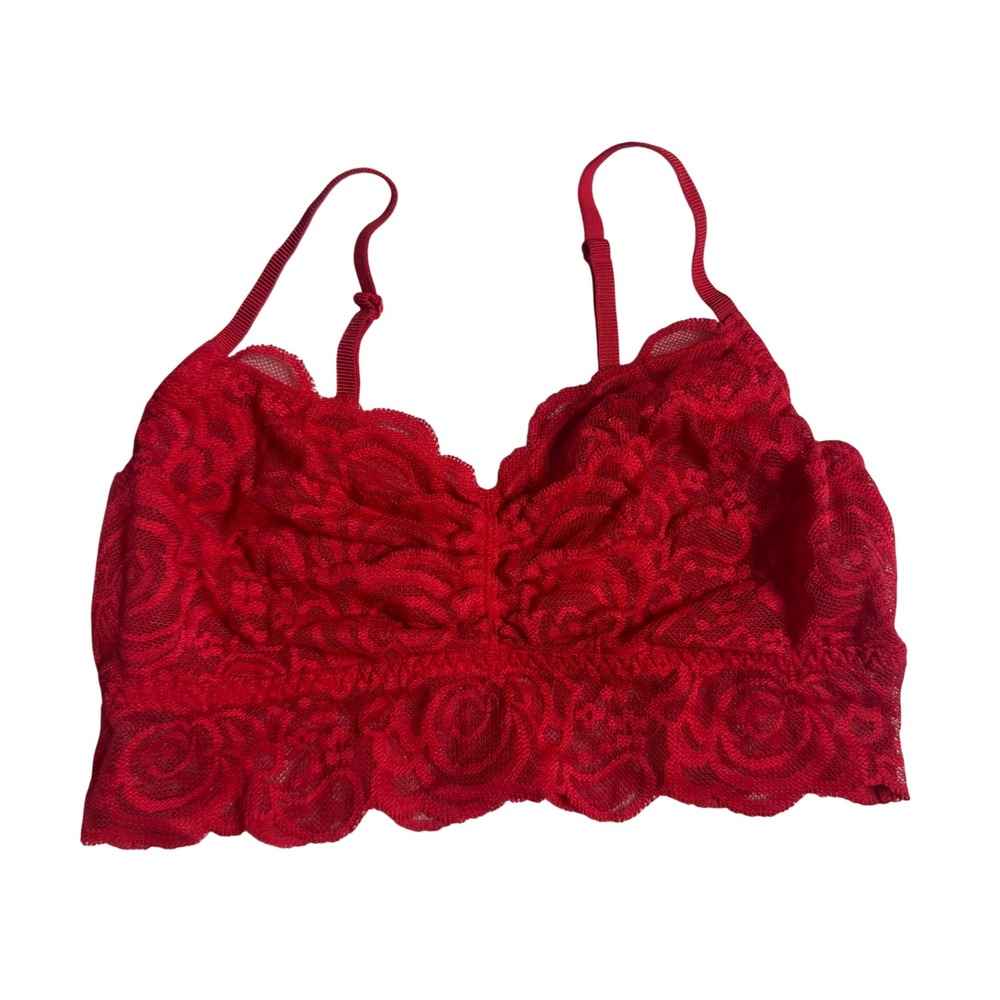 PINK Victoria's Secret Bralette Women's Floral Lace V-Neck Red Small‎